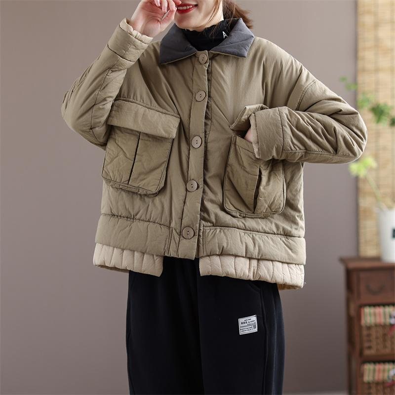 Vinter Casual Tykk Lapel Retro Patchwork Frakk Frakk