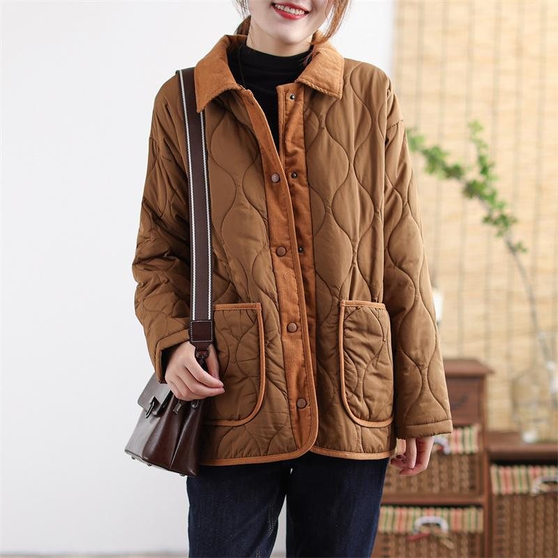 Vinter Retro Patchwork Loose Lapel Bomullsfrakk