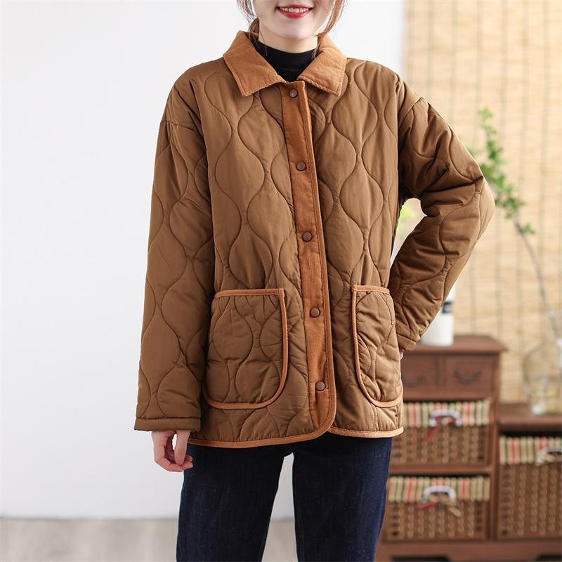 Vinter Retro Patchwork Loose Lapel Bomullsfrakk