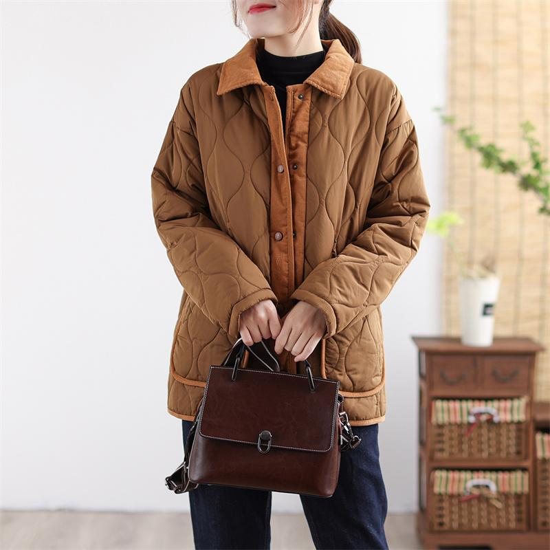 Vinter Retro Patchwork Loose Lapel Bomullsfrakk