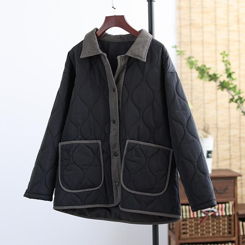 Vinter Retro Patchwork Loose Lapel Bomullsfrakk