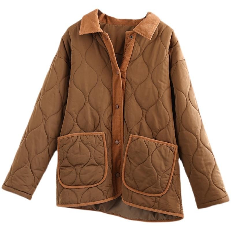 Vinter Retro Patchwork Loose Lapel Bomullsfrakk