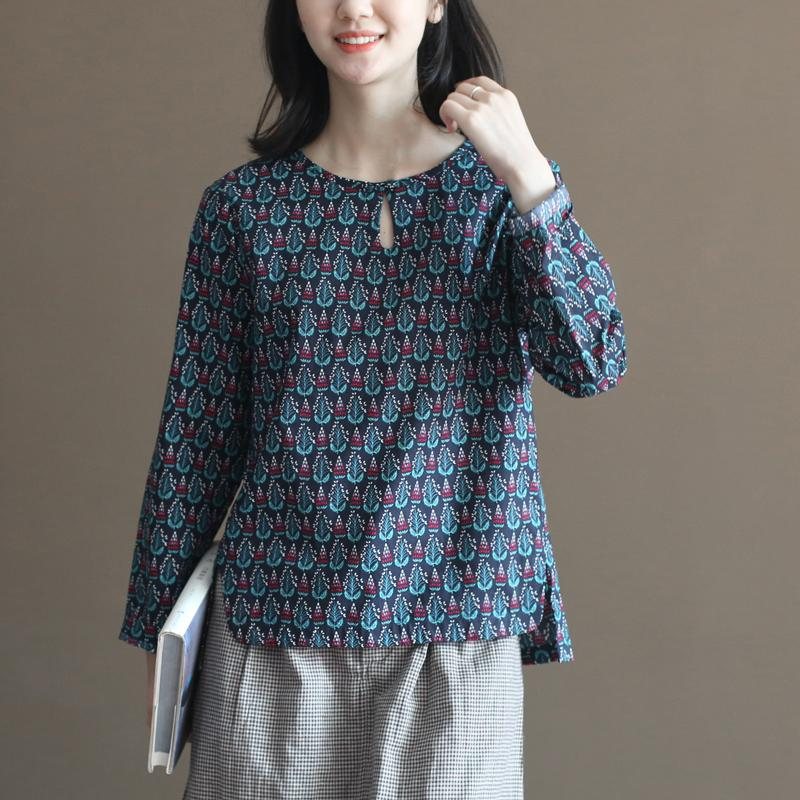 Autumn Forest Literary Cotton Print Pullover Shirt