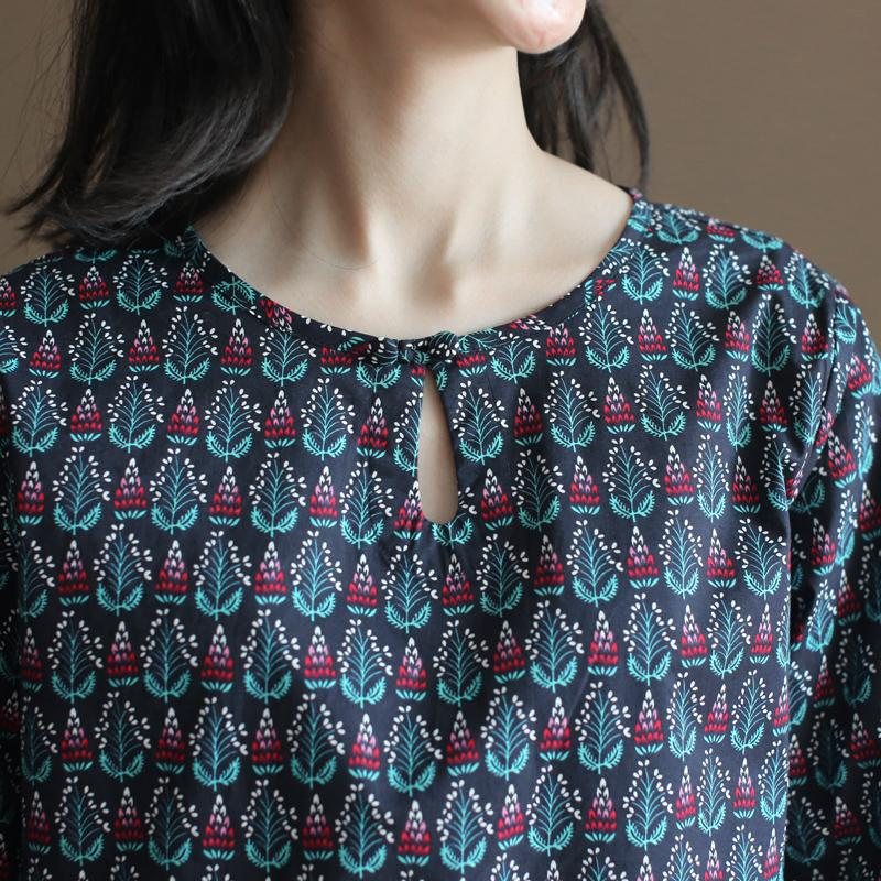 Autumn Forest Literary Cotton Print Pullover Shirt