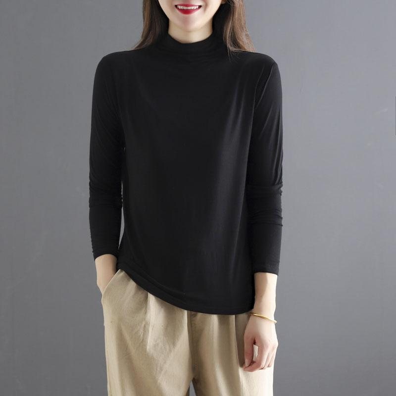 Autumn Turtleneck Cotton Elastisk Langermet T-skjorte