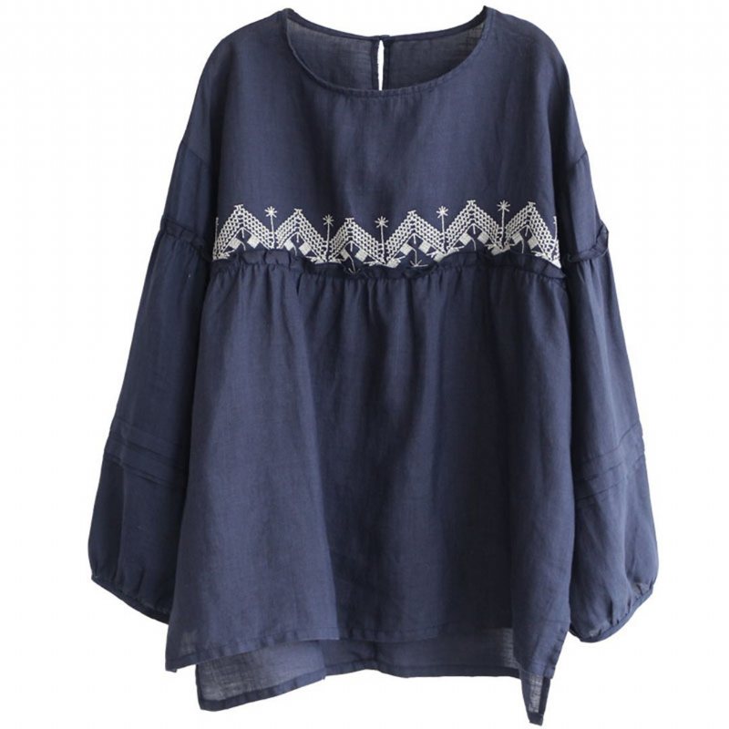 Brodert Lin Raglan Lanternebluse