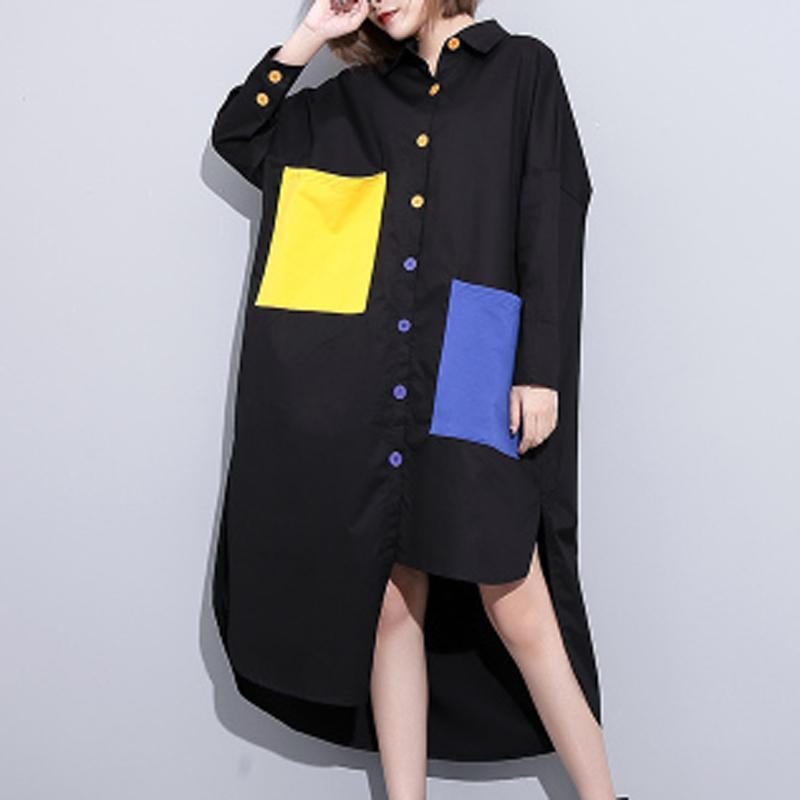 Color Block Asymmetrisk Pocket Slit Casual Skjorte