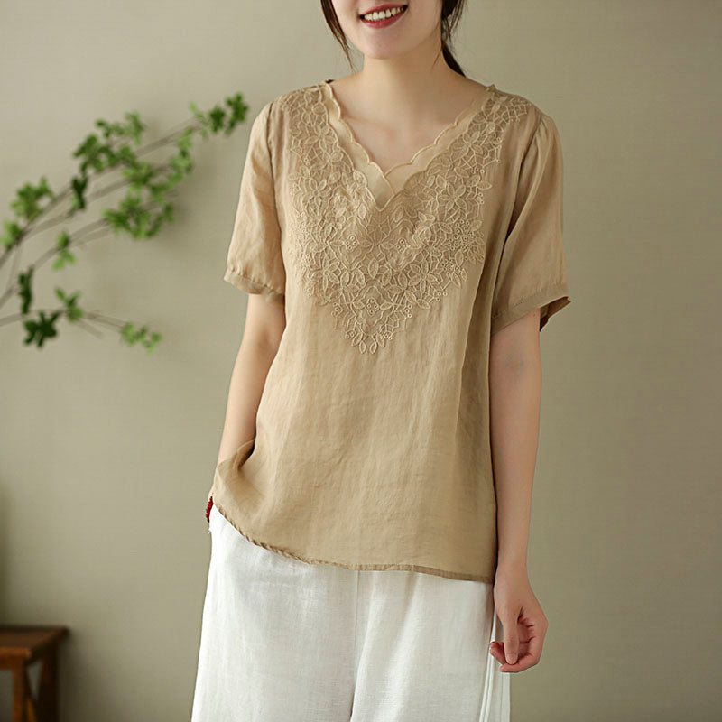 Dame Lin Summer Floral Brodery T-shirt