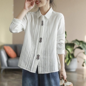 Dame Retro Brodery Spring Cotton Casual Bluse