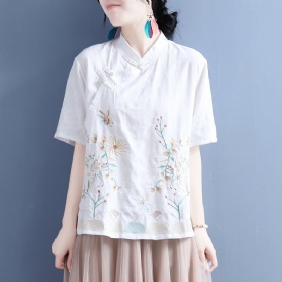 Dame Summer Retro Floral Brodery Bluse