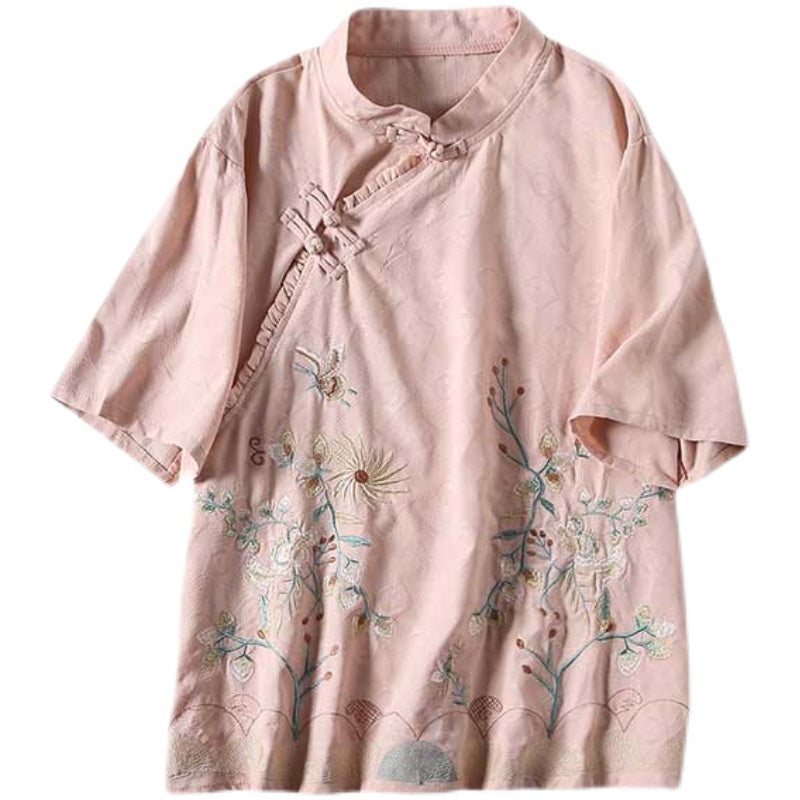 Dame Summer Retro Floral Brodery Bluse