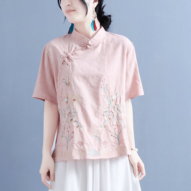 Dame Summer Retro Floral Brodery Bluse