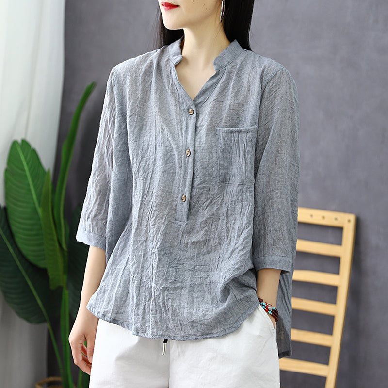 Dame Summer Retro Half Sleeve Cotton Lin Bluse