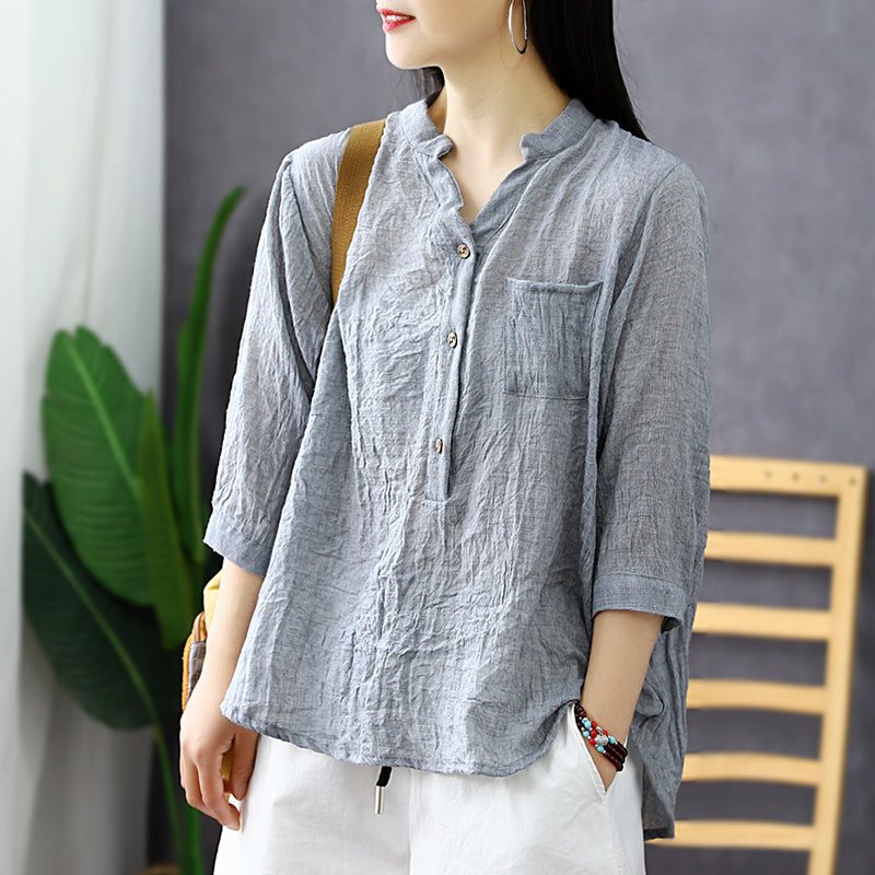 Dame Summer Retro Half Sleeve Cotton Lin Bluse