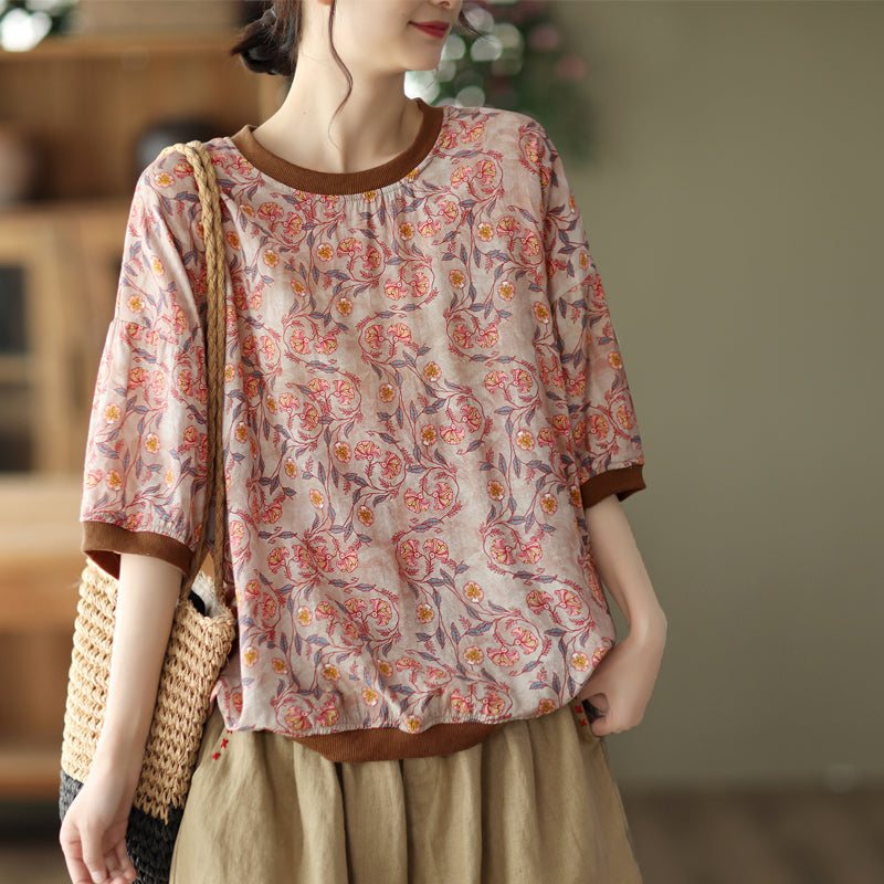 Dame Summer Retro Tencel Linen Floral T-shirt