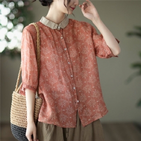 Dame Summer Vintage Blomster Lin Bluse