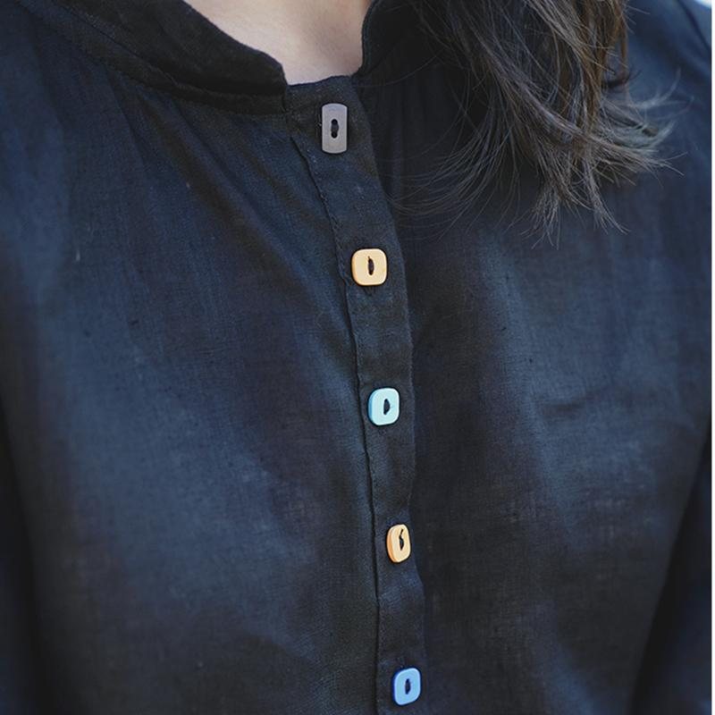 Høst Bomull Lin Stand Collar Shirt Dame