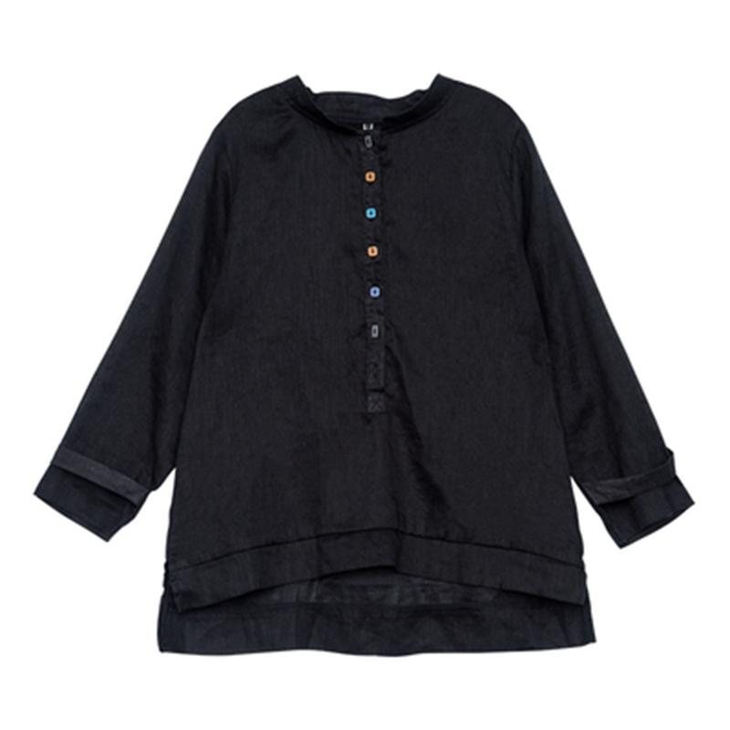 Høst Bomull Lin Stand Collar Shirt Dame