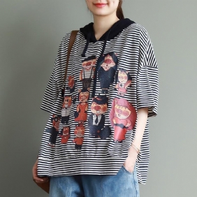 Loose Cartoon Print Half Sleeve Hettebluse