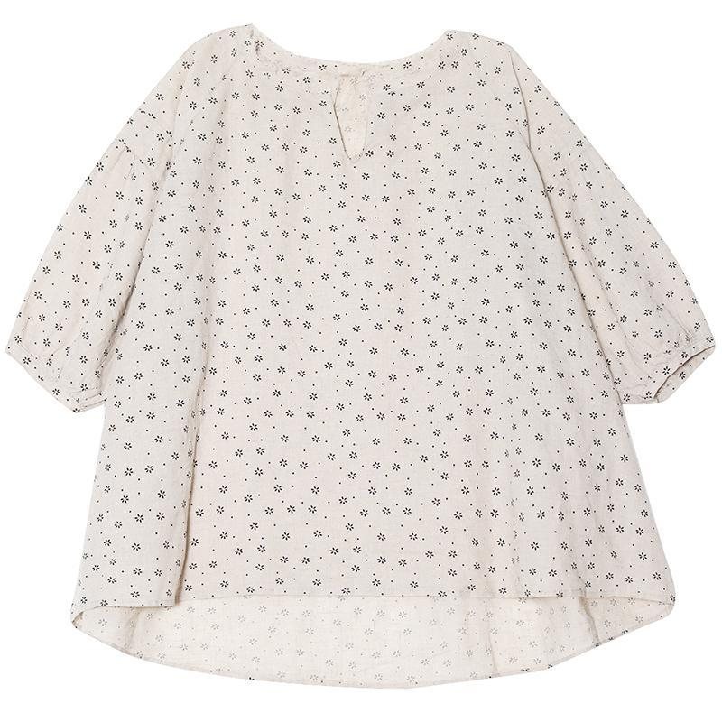 Løst Lin Nytt Blomstertrykk Polka Dot Komfortabel Bluse