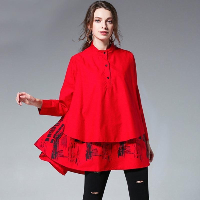 Plus Size Fashion Printing Stand Collar Shirt