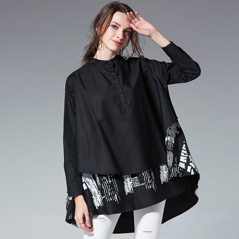 Plus Size Fashion Printing Stand Collar Shirt