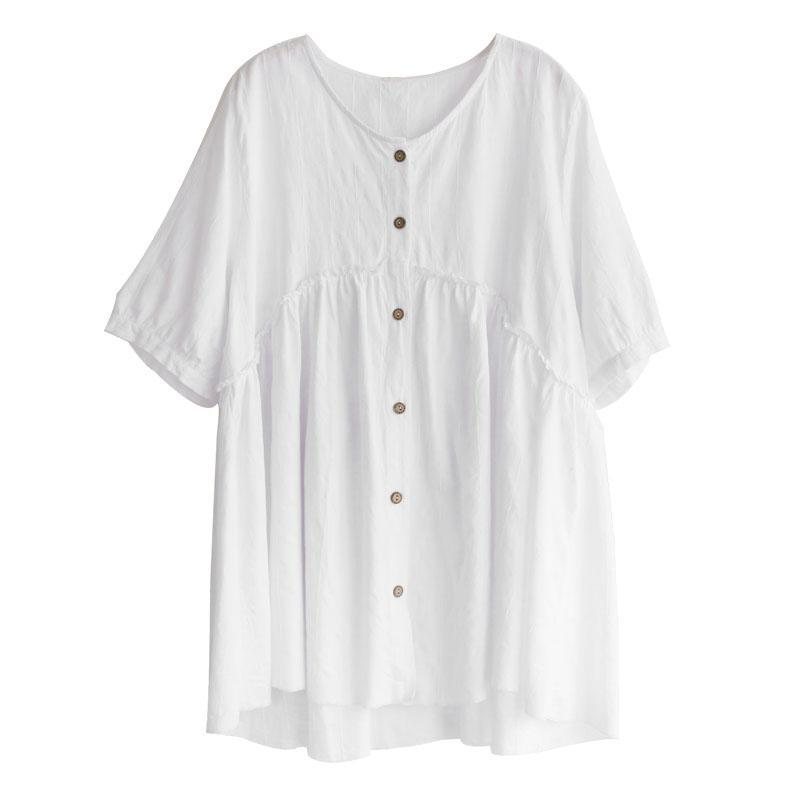 Solid Bluse Med Volanger Og Knapper