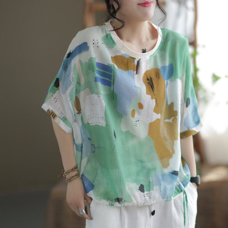 Sommer Retro Printed Cotton Loose T-shirt