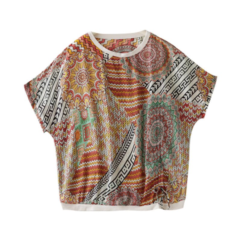 Sommer Retro Printed Cotton Loose T-shirt