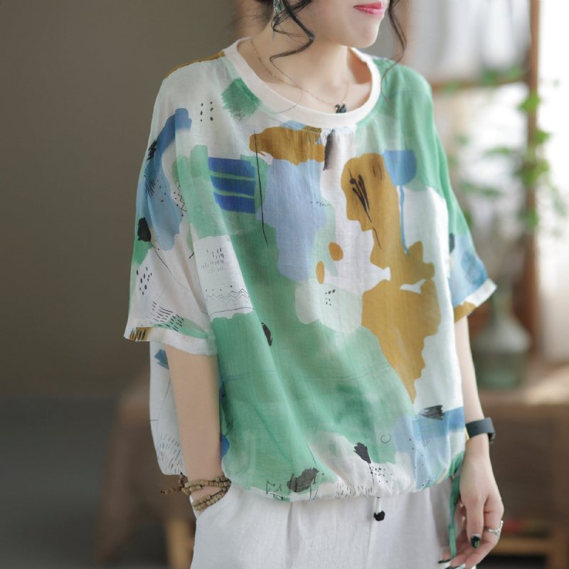 Sommer Retro Printed Cotton Loose T-shirt