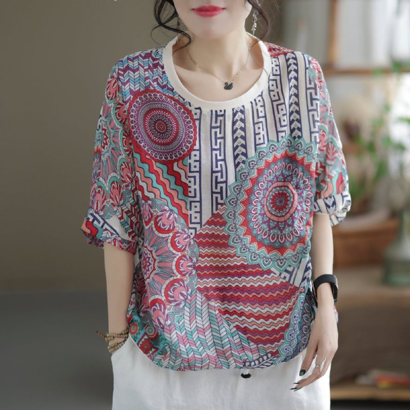 Sommer Retro Printed Cotton Loose T-shirt