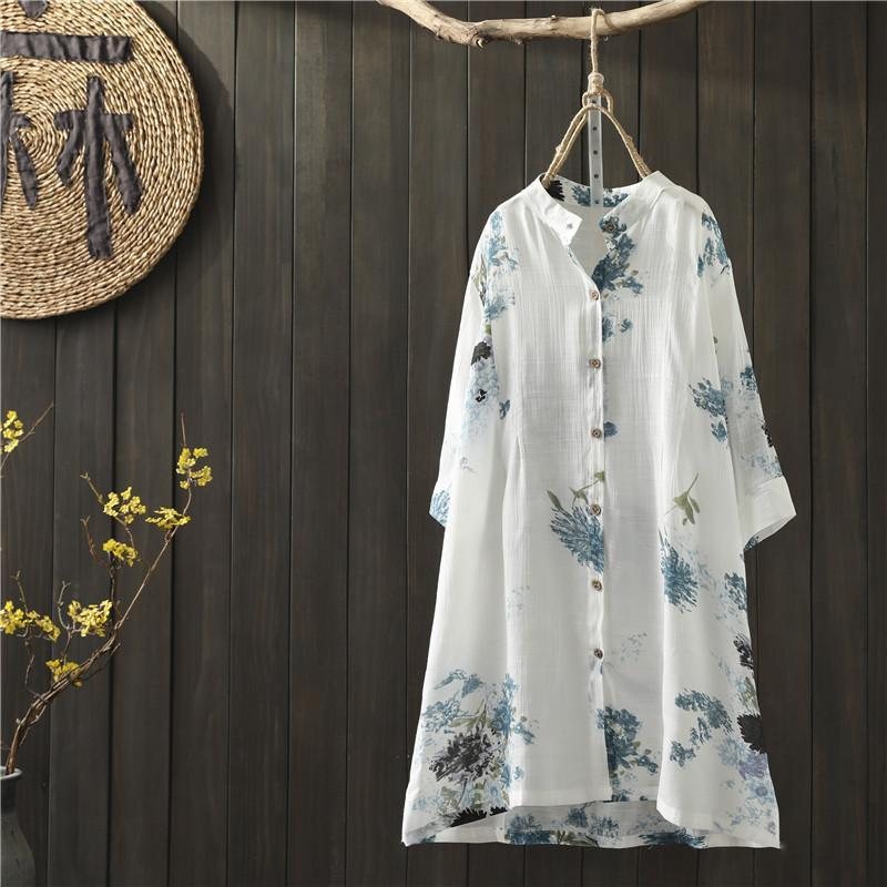 Sommer Retro Tynn Lang Bluse I Bomull