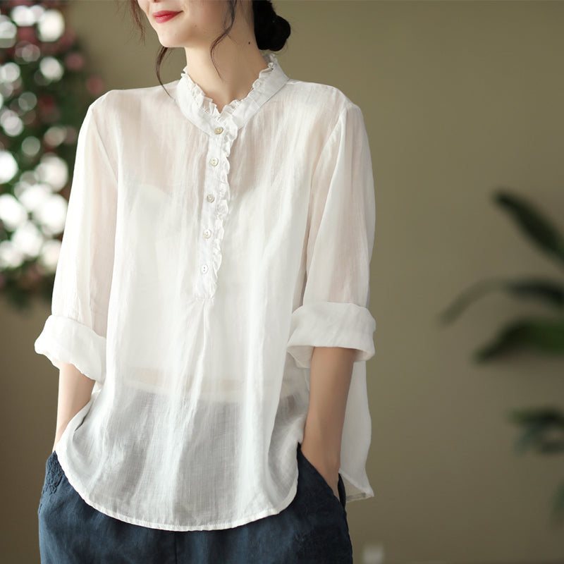 Spring Dame Vintage Langermet Ruffle Collar Bluse