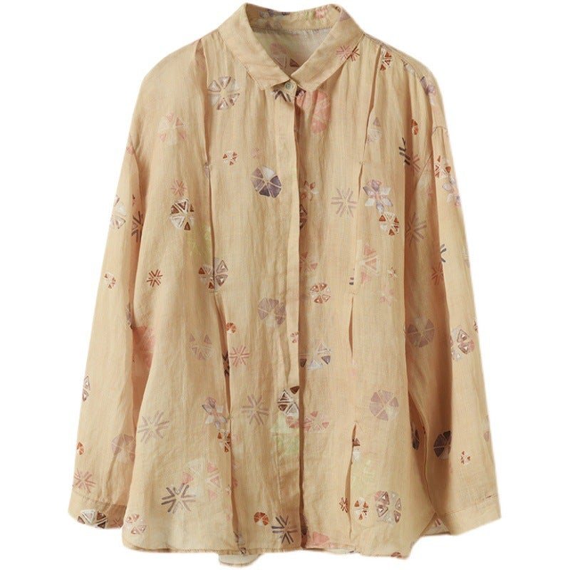 Spring Loose Casual Retro Linen Floral Bluse