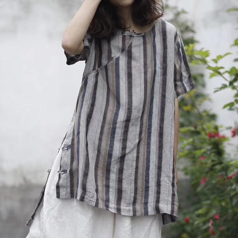 Stripes Casual Lin Surplice Bluse