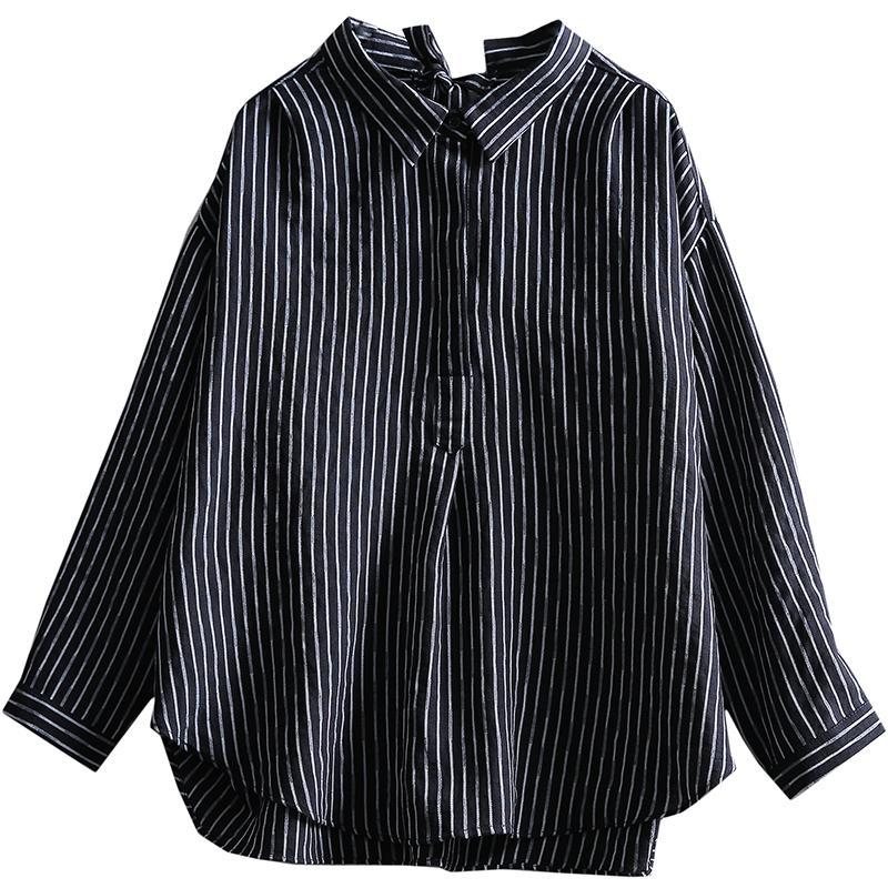 Stripes Ryggbelte Høy Lav Løs Casual Bluse