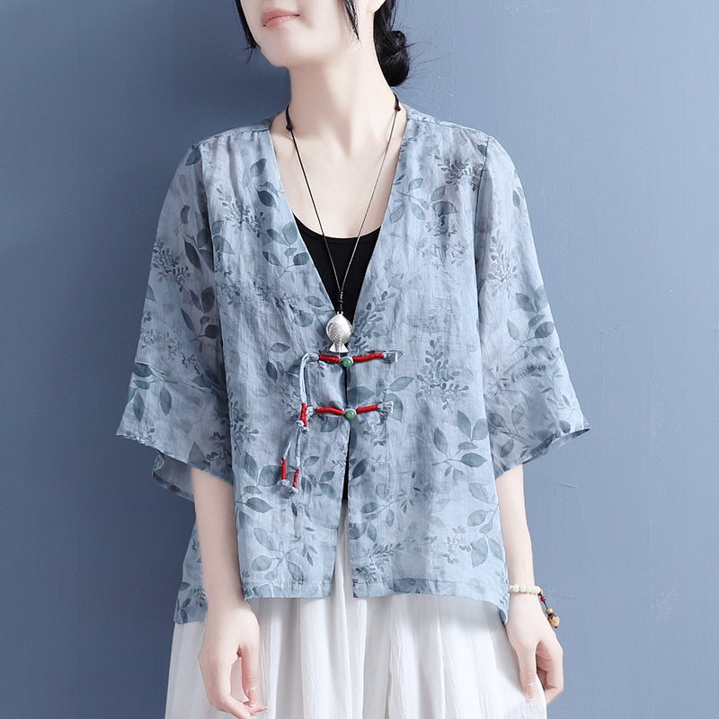 Summer Vintage Floral Cotton Lin Bluse