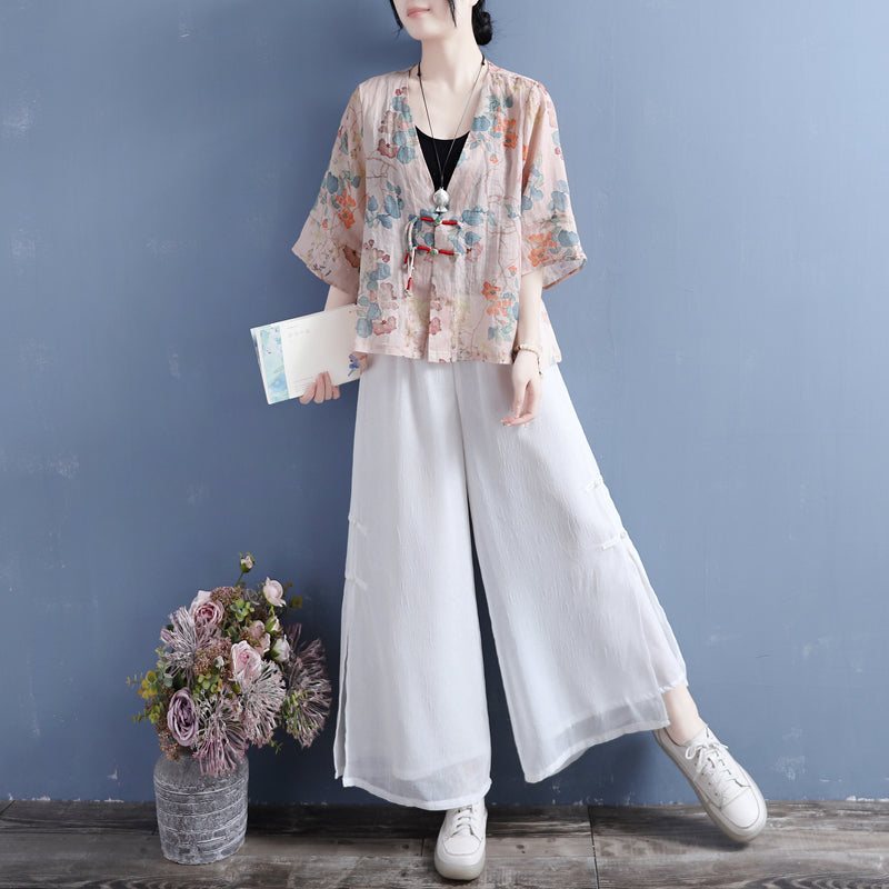 Summer Vintage Floral Cotton Lin Bluse