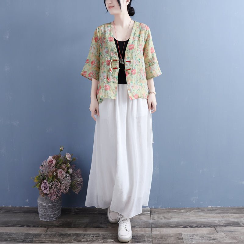 Summer Vintage Floral Cotton Lin Bluse