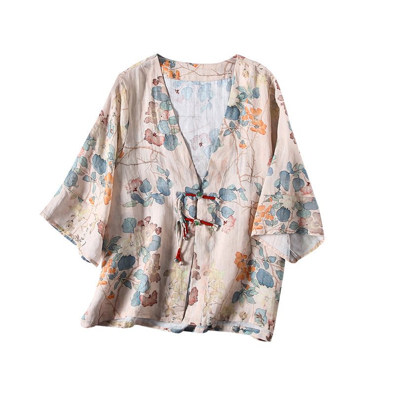 Summer Vintage Floral Cotton Lin Bluse