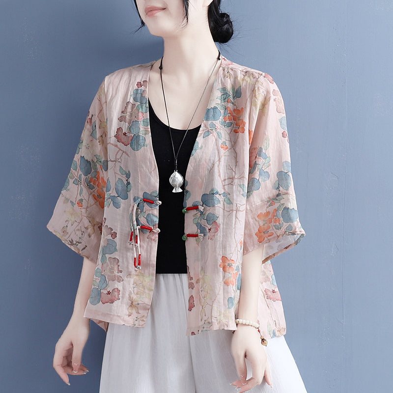 Summer Vintage Floral Cotton Lin Bluse