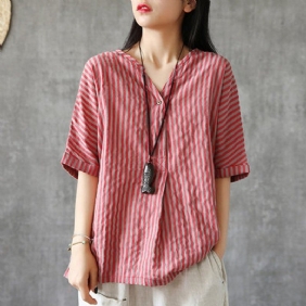 V-hals Stripes Lin Casual Bluse