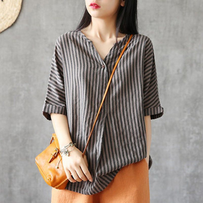 V-hals Stripes Lin Casual Bluse