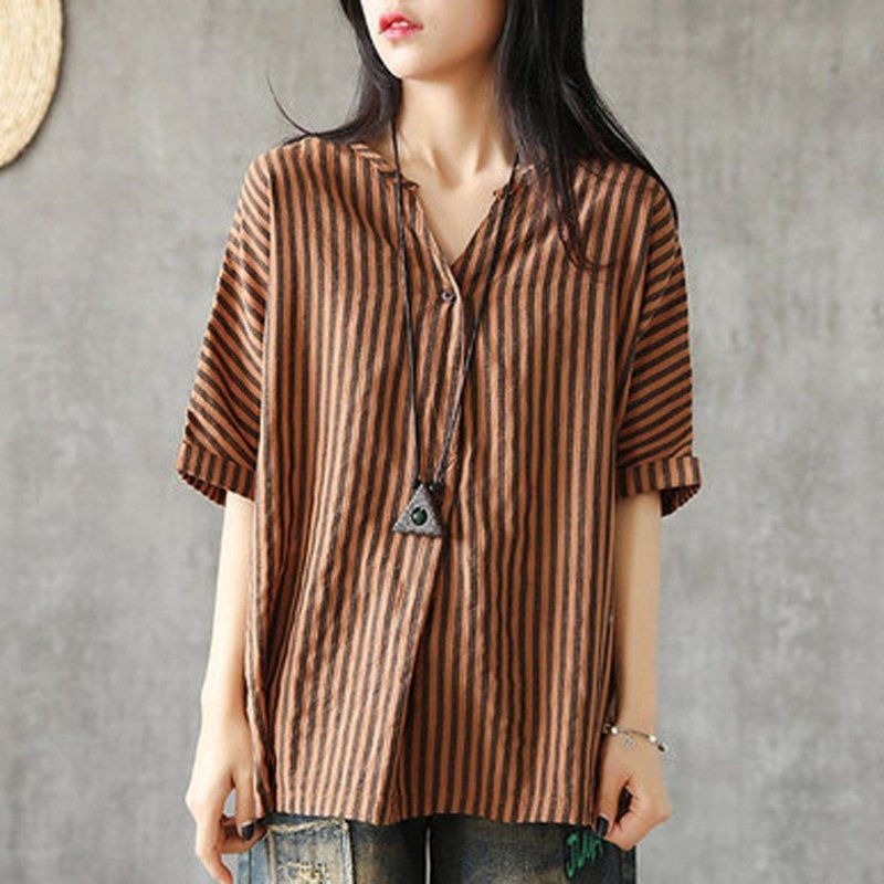 V-hals Stripes Lin Casual Bluse