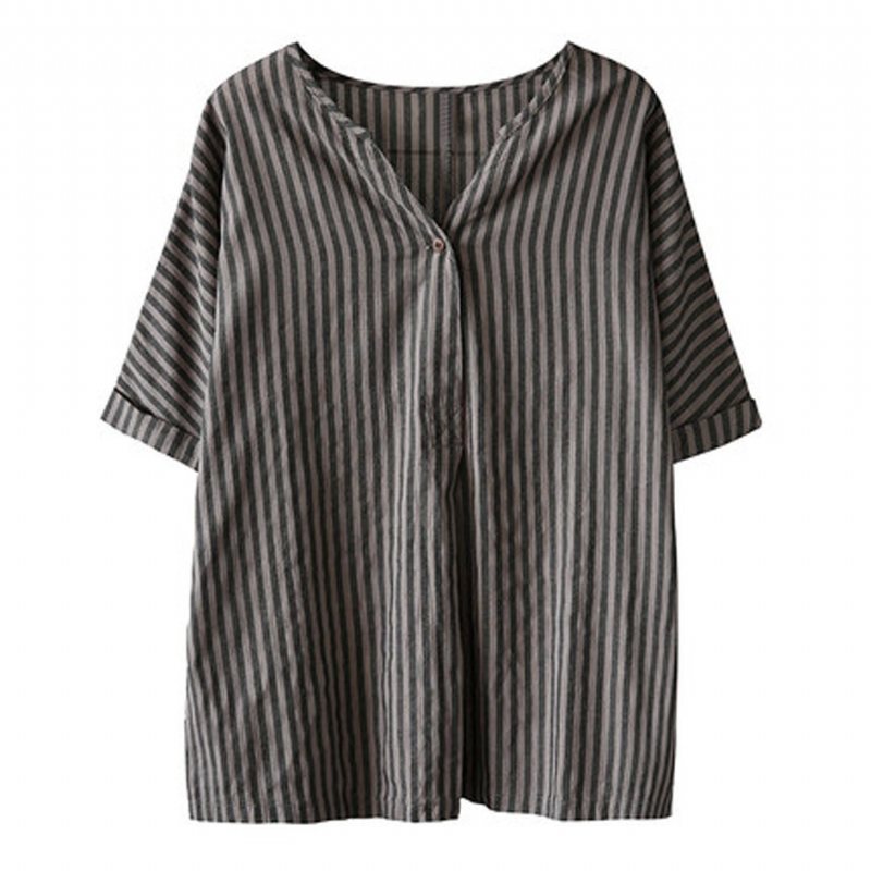 V-hals Stripes Lin Casual Bluse