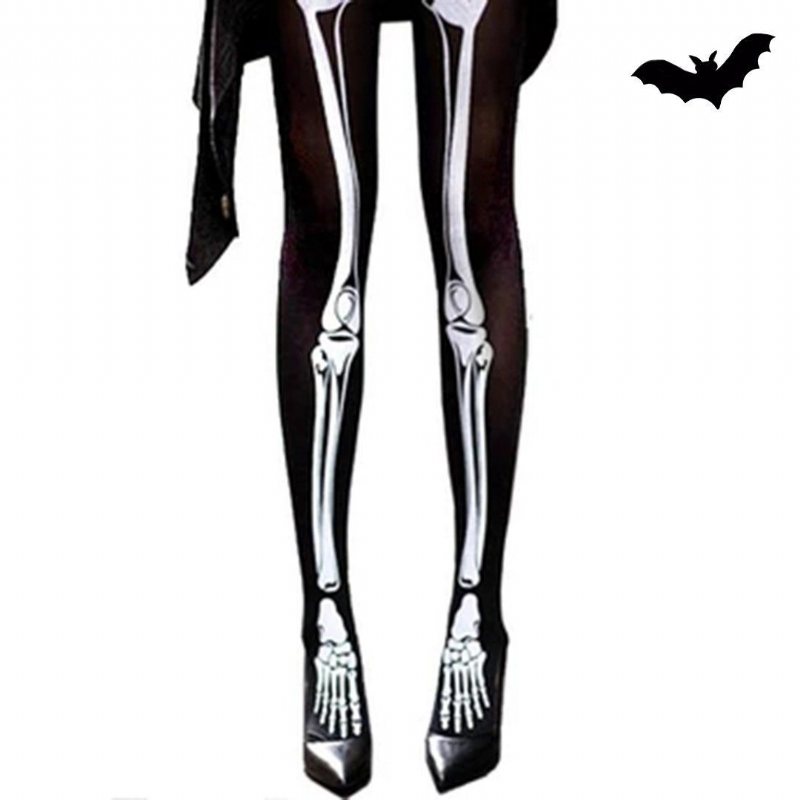 Halloween Mørk Svart Gothic Thigh Bone Skjelett Silke Sokker