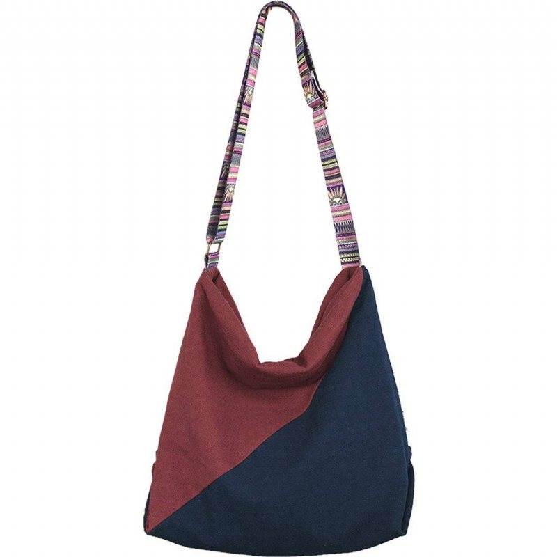 Bomull Lin Color Block Casual Bag Med Stor Kapasitet Crossbody Bag