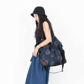 Dame Mesh Printed Denim Casual Skulderveske Crossbody Bag