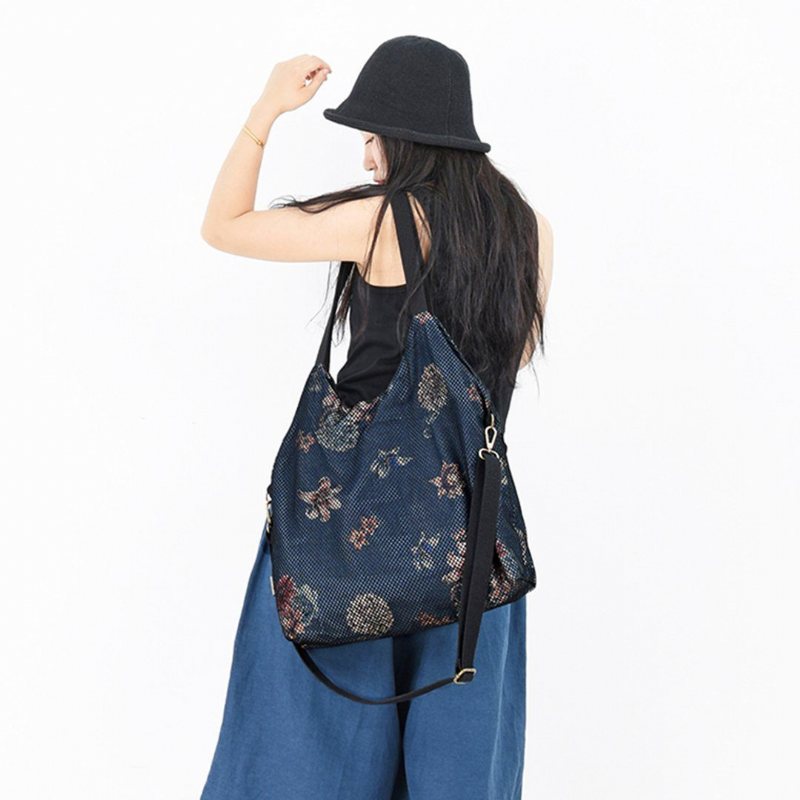 Dame Mesh Printed Denim Casual Skulderveske Crossbody Bag