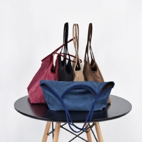 Dame Solid Suede Retro Skulderveske Casual Bag